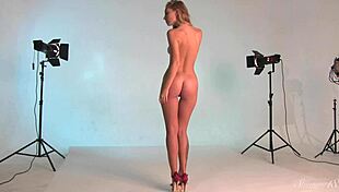 Blonde Teen 18+ Reveals Bright Hazel Eyes While Nude