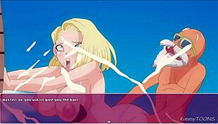 babe engages in foreplay on beach in dragon ball game