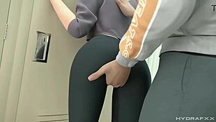 Gwen's workout turns into a blowjob session in 3d