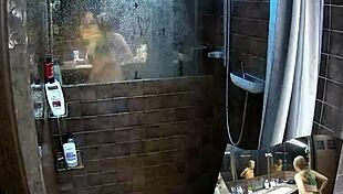 hidden cam catches two girlfriends naked in bathroom shower