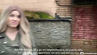 I watch cute blonde strip and suck my monster cock