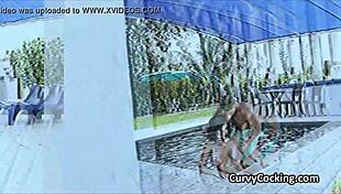 Babe performs deep throat in pool