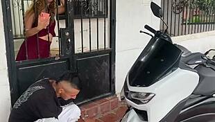 solo action at school with babe riding for top grades close up