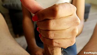 I let this milf play with my huge cock and help me cum all over