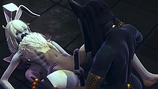 In the anime world, anubis the dogboy and mew the catboy engage in hard sex with a bunnyboy in a sissy crossdress threesome