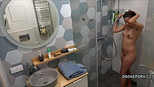 Alex showers on hidden cam, voyeur upskirt peek