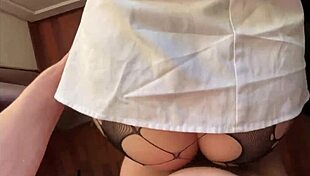 Sex with juicy nurse in robe on windowsill