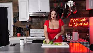 she's always horny in the kitchen, flaunting her big tits