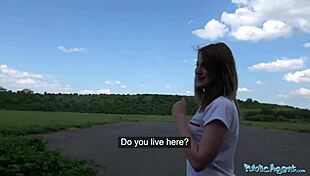 small 18+ boobed cutie bent over for cash in forest