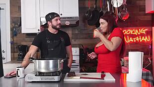 she's always horny in the kitchen, flaunting her big tits