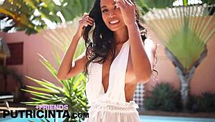 i saw beautiful putri cinta showing her tiny wet pussy by the pool, it was amazing