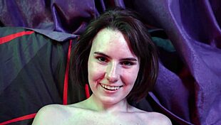 girl masturbates solo backstage with big natural tits 😏