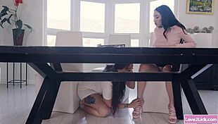 Two Lesbians Lick Wedding Planner’s Hairy Pussy in Hot Brunette Threesome