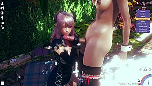 Asian girl plays in the rain with friends.