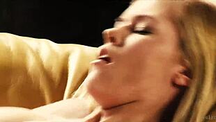 delphine fingers her wet pussy intensely on the sofa!