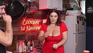 she's always horny in the kitchen, flaunting her big tits