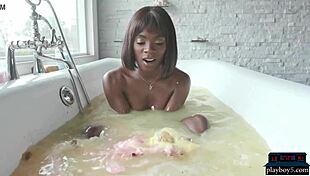 ana foxxx, this tall ebony babe, strips out of her lingerie and takes a hot bath