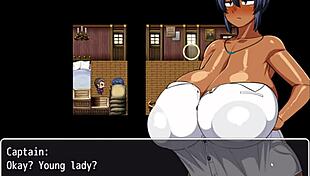 tanned girl natsuki flashes huge tits in hentai game