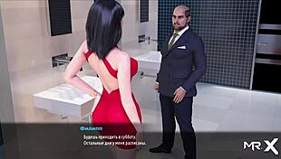 Hey, check out this hentai where he inserts his cock into her pussy in the men's toilet game scene
