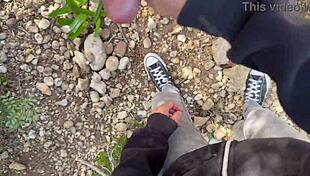 Amateur Latina couple enjoys outdoor blowjob with cum in mouth on mountain trail