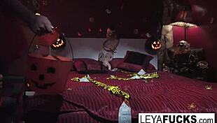 In the woods, red riding hood gets a rough lesbian ride with toys on her tits and pussy.