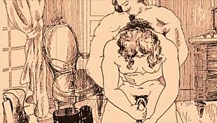 Vintage erotic comic drawing from antique anime collection