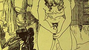 Vintage erotic comic drawing from antique anime collection