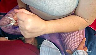 Watch this homemade scene where an old guy gets a huge handjob in stockings, leading to cum and piss play.