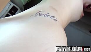 stranded blonde teen sucking and fucking in backseat