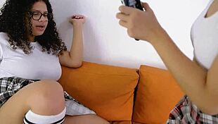 In a history class, two students explore ass play with diana marquez and min galilea