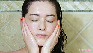 Sexy Brunette Model Enjoys Relaxing Shower Time