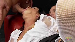 French maid milf bent over for hardcore double pounding