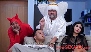 Brunette MILF with big tits takes monster cock.