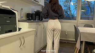 my roomate fucks me hard in the kichen, bent over wit natural tits