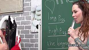 lezzie nymphos splashing urine in garage and squirting wet pussies 😈💦