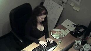 Watch the secretary rub her tits and masturbate?
