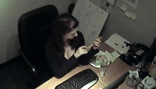 Watch the secretary rub her tits and masturbate?