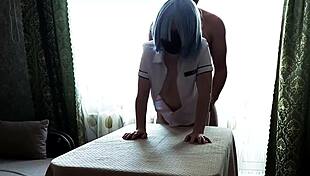 student and best friend engage in cute young sex with cosplay