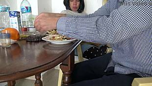 I Watch My Hot Pregnant Algerian MILF Mother-In-Law While Masturbating During Breakfast.