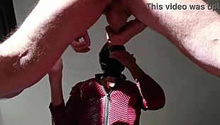 preview of milf in leather catsuit and platform boots getting roughly handled and finishing on tits