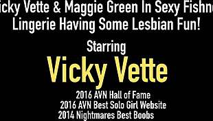 Vicky Vette poses in lingerie and stockings