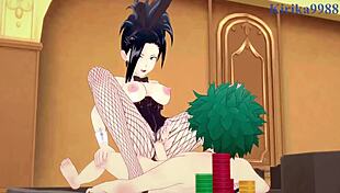 mina ashido and momo yaoyorozu bunny girl intense sex with izuku midoriya.