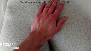 In yoga pants, he casually gropes her teen pussy during homemade massage