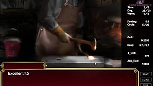 Black smith today can only cum outside in this hentai game episode.