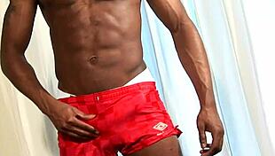 Ripped British stud intensely wanks off solo in ripped clothes