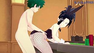mina ashido and momo yaoyorozu bunny girl intense sex with izuku midoriya.