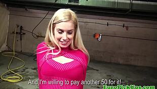 cute picked up blonde FLASHES her tits to the camera!