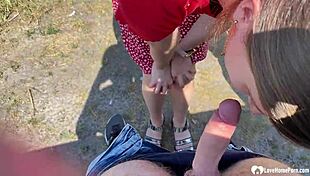 just a quick blowjob with my brunette babe on our hiking trip outdoors.