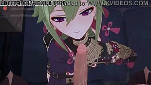 horny lakris in genshin impact porn with big tits and footjob