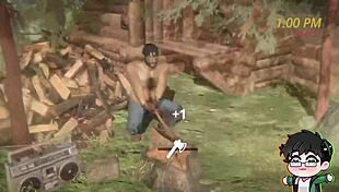 Lumberjack Strips Clothes in Woods Logjam, Bareback Striptease on Christmas Outdoor Nature Scene